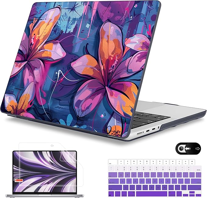 Mektron Case for 2025 MacBook Pro 16" M4 A3403 A3186 M3 A2991 M2 A2780 M1 A2485 (2021/2023/2024) Pro/Max with Touch ID, Hard Shell Plastic Laptop Cover Keyboard Cover, Graffiti Flower