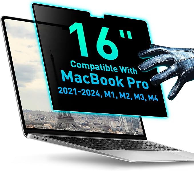 Magnetic Privacy Screen Compatible with MacBook Pro 16" 2021, 2022, 2023, 2024, M1, M2, M3, M4 Anti-Blue Light Laptop Screen Protector Filter Blue Light Blocking Filter