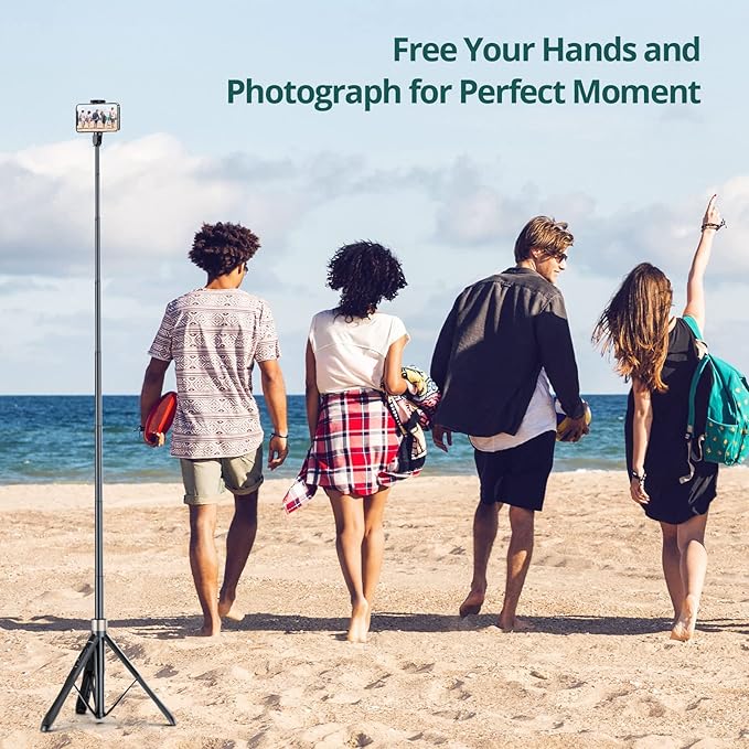 ATUMTEK 65" Selfie Stick Tripod, All in One Extendable Phone Tripod Stand with Bluetooth Remote 360° Rotation for iPhone and Android Phone Selfies, Video Recording, Vlogging, Live Streaming, Black
