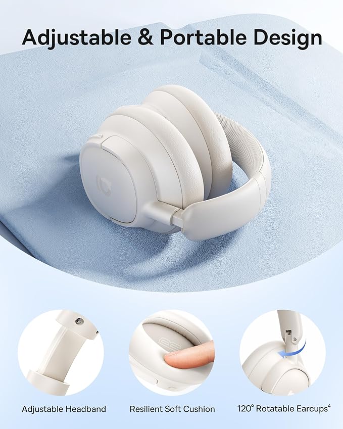 Baseus Bass BH1 NC Adaptive Active Noise Cancelling Headphones, Real-Time Adaptive Hybrid ANC, SuperBass 2.0, LDAC Hi-Res Sound, 80H Playtime, 5-Mic AI Clear Calls, Comfortable Fit, Bluetooth 6.0