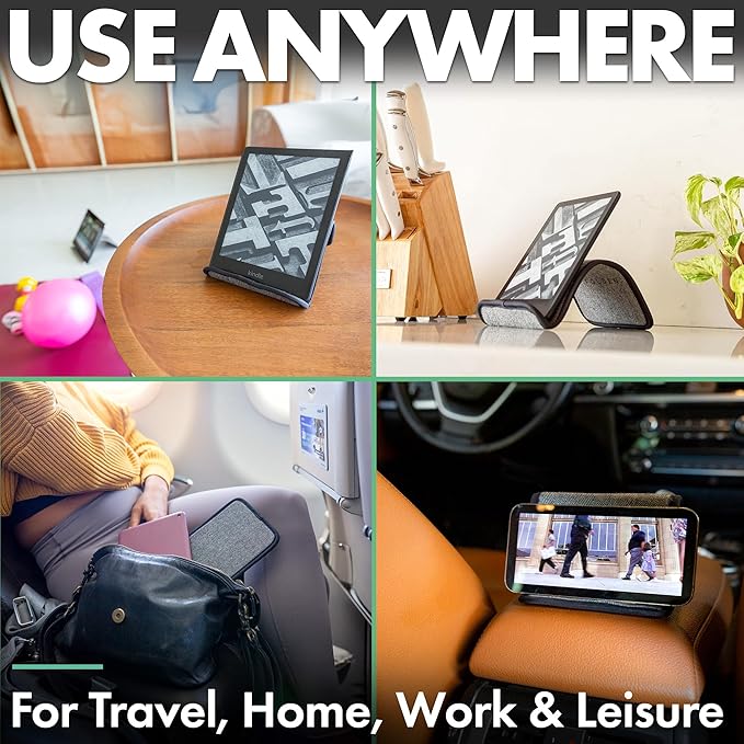 Folden Phone & Tablet Holder Stand 9x5” – Flexible Stand for Flying, Traveling, in-Flight, Zoom Video Calls, Books – Airplane Travel Essential, Compatible with iPhone, Android, Kindle (Tweed)