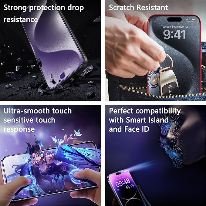 2 Pack Anti Blue Light Matte Screen Protector for iPhone 16 Pro Max, 9H Tempered Glass, Full Coverage, Anti-Fingerprint, Auto Dust-Elimination, No Bubble, Easy Installation