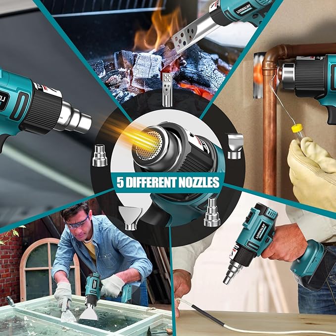 LIVOWALNY Cordless Heat Gun Compatible with Makita 18V Battery: LCD Digital Display - 350W 122℉-1022℉ Adjustable Portable Battery Powered Hot Air Gun for Shrink Tubing Crafts Vinyl Wrap (No Battery)