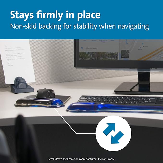Kensington Duo Gel Mouse Pad with Wrist Rest, Ergonomic Wrist Support for Pain Relief, Comfortable Non-Skid Gel Pad for Computer, Laptop, Office & Home 9.6" x 7.6", Blue K62401AM