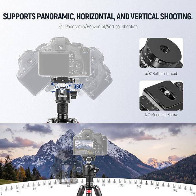 NEEWER Portable Desktop Mini Tripod Aluminum Alloy 20''/ 50cm Desk Tripod with 360 Degree Ball Head, 1/4 inch Quick Shoe Plate for DSLR Camera Video Camcorder, Load up to 11 pounds/5 kilograms