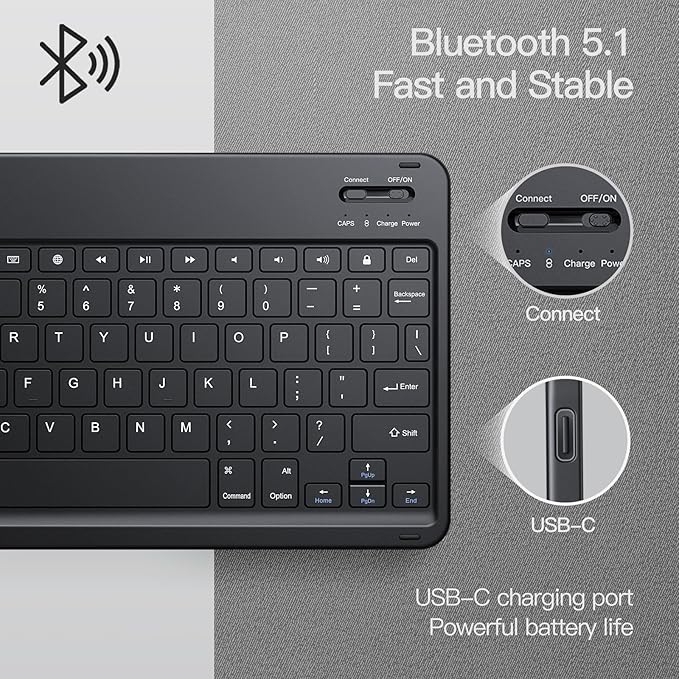 JETech Keyboard Case for iPad Air 11-Inch M3/M2 (2025/2024), iPad Air 5th/4th (10.9-Inch 2022/2020) with Pencil Holder, Magnetic Detachable Bluetooth Keyboard, TPU Back Stand Cover (Space Gray)
