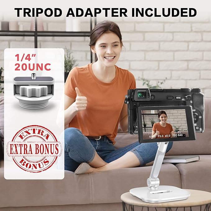 AboveTEK Upgraded Desktop Tablet Stand, 360° Swivel Tablet & Phone Desk Mount Holders for Any 4.7''-13.5'' Display iPad/Cell Phones, Stylish & Sturdy Stands for Store Office Showcase Reception (White)