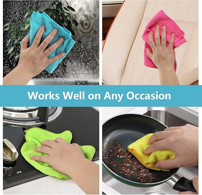 HOMEXCEL Microfiber Cleaning Cloth,150 Pack Cleaning Rags, Cleaning Towels with 4 Color Assorted,11.5"X11.5" Shop Towels (Green/Blue/Yellow/Pink)