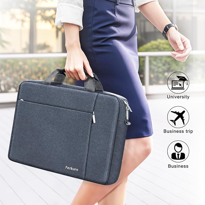 Ferkurn Laptop Case Sleeve 15.6 16 Inch Laptop Bag for Women Men Compatible with HP Envy Pavilion/Dell Inspiron XPS/Lenovo/Acer, Shoulder Strap Carrying Briefcase Computer Messenger Bag Case, Grey