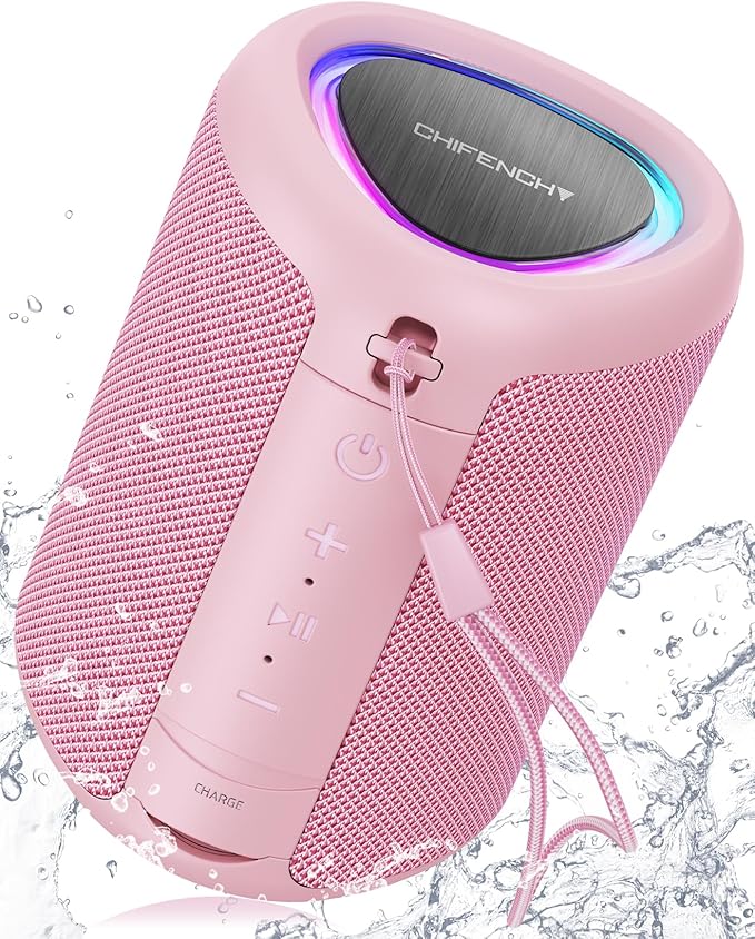 Portable Bluetooth Speaker with Lights, Stocking Stuffers, Powerful Crystal Clear Sound, IPX5 Waterproof, All Day Playtime, BT 5.3, TWS Paring, Small Wireless Speaker for Outdoor, White Elephant Gifts