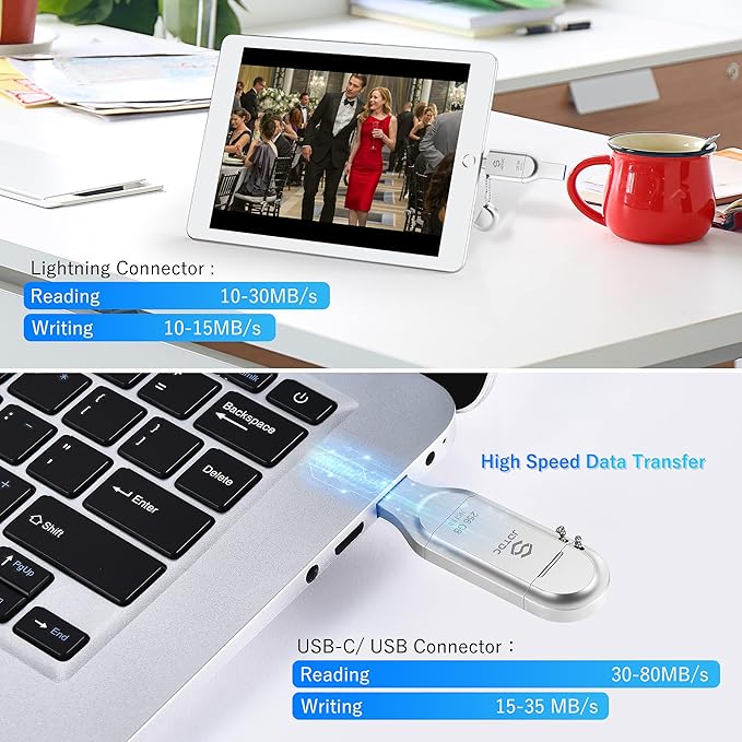 iPhone-Flash-Drive Genuine Apple MFi Certified 128GB Photo-Stick-iPhone-Memory 16/15/14 Photo-Storage-Stick External-Storage-Thumb-Drive Apple-Photo-Transfer-Device Phone-Storage-Saver-iPad-USB-Drive