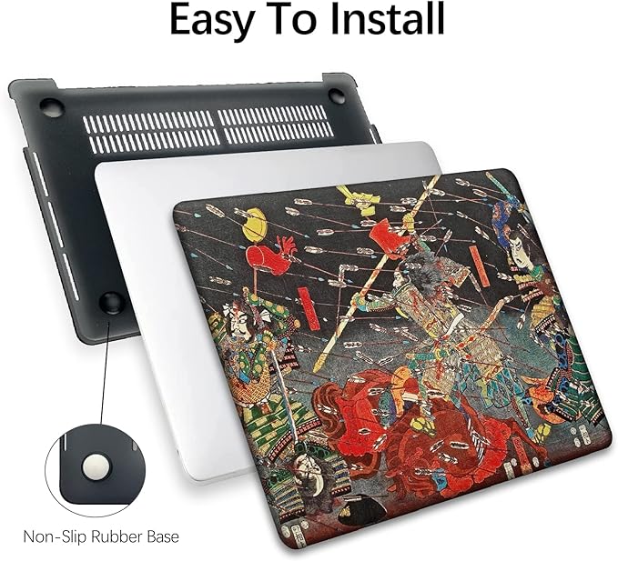 Berkin Arts Compatible with MacBook Pro 13 inch Cover, 2022, 2021, 2020-2018 Release A1708 with Keyboard Cover & Screen Protector Ukiyo-e (The Kusunoki's Final Attack by Kuniyoshi)