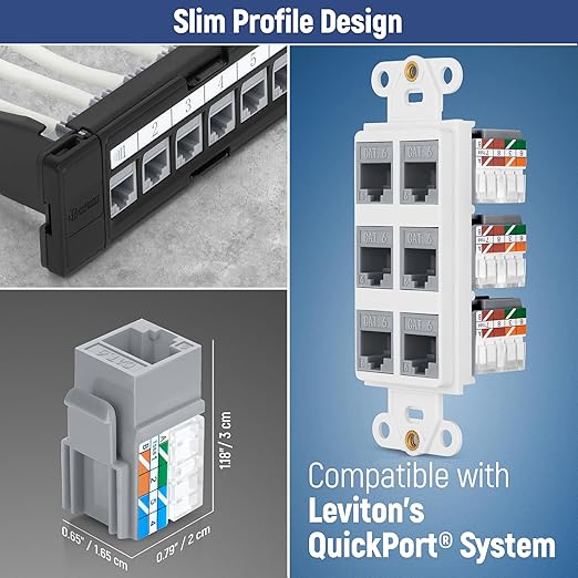 Everest 90° Angled RJ45 Cat6 Keystone Jacks 20-Pack in Gray - Slim Profile Female RJ45 Connectors - Cat 6 Keystone Jack - Compatible with 90° Angled Speed Termination Tool - easyJACK (B094WB91H3)