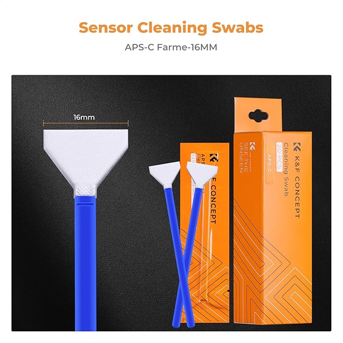 K&F Concept 20 Pack APS-C Frame Sensors Cleaning Swabs, DSLR SLR Digital Camera Dry CCD CMOS Clean Swabs Compatible with Nikon Sony Canon DSLR Camera Sensor, 16mm x 20mm