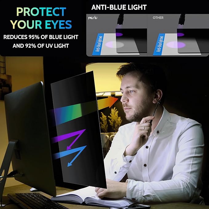 [2 Pack] 28 Inch Privacy Screen for Computer Monitor 16:9 Aspect Ratio, Eye Protection Anti Blue Light Glare Shield, 28inch Removable Black Blackout Anti Spy Desktop Security Private Filter