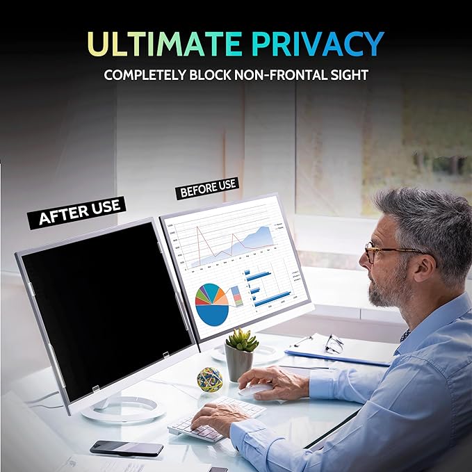 [2-Pack] 23.8 Inch Privacy Screen for Computer Monitor 16:9 Aspect Ratio, Eye Protection Anti Blue Light Glare Shield, 23.8inch Removable Black Blackout Anti Spy Desktop Security Private Filter