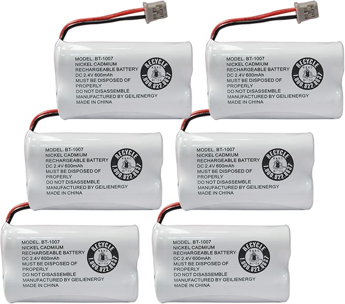 GEILIENERGY BT1007 BT1015 Phone Battery Compatible BT-1007 BT-1015 BT-904 BBTY0460001 BBTY0510001 DCX150 DECT1500 D1484 HHR-P506 HHR-P506A Handset Cordless Telephone(6 Pack)