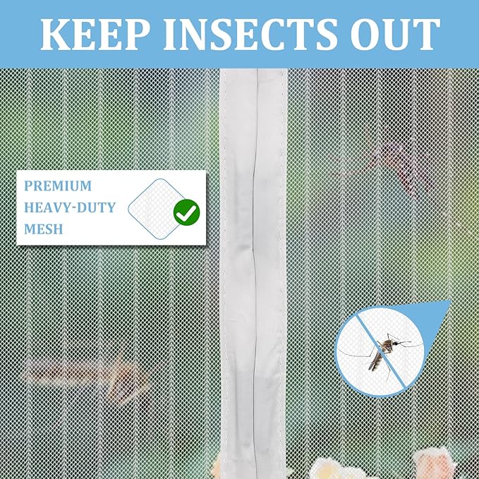 Magnetic Screen Door - Self Sealing, Heavy Duty, Hands Free Mesh Partition Keeps Bugs Out Let Breeze in- Pet and Kid Friendly - Keep Open Feature (White, Fit Door Size 32 x 80 Inch)