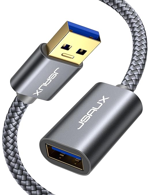 JSAUX USB 3.0 Extension Cable 0.5M, USB A Male to Female Extension Cord Durable Braided Material Fast Data Transfer Compatible with USB Keyboard, Flash Drive, Hard Drive, Xbox-Grey