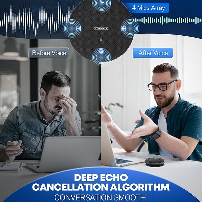 M4 Bluetooth Speakerphone Conference Microphone with AI Noise Reduction Full-Duplex AI Transcription USB Speakerphone 360° Voice Pickup Conference Speaker Home Office for Teams/Zoom, Black