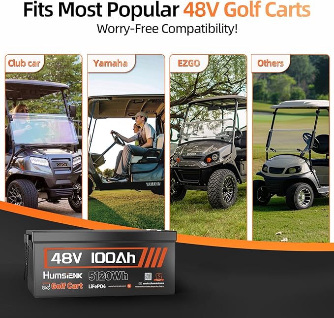 2PCS 48V Lithium Battery for Golf Cart with 48 Volt 15A Charger, Lifepo4 Batterys Built-in Bluetooth 5.0 & 200A BMS, 15000+ Deep Cycle Lithium Battery, 42-58 Mile Ranges for Golf Cart