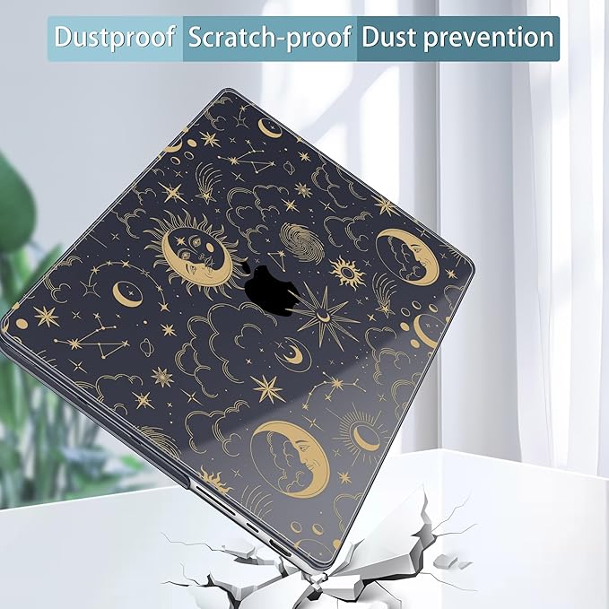 Tuiklol for M4 MacBook Pro 14 Inch Case 2024-2021 Release A3112 A3401 A3185/M3 A2918 A2992/M2 A2779/M1 A2442 Pro/Max Chip,Hard Shell Case with Screen Protector for Touch ID, Moons and Stars