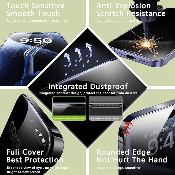 (2-Pack Matte Privacy Anti-Spy Screen Protector for iPhone 13 Pro Max/14 Plus (6.7-Inch),9H Tempered Glass,Anti-Glare,Full Coverage,Anti-Fingerprint,Auto Dust Removal,Bubble-Free