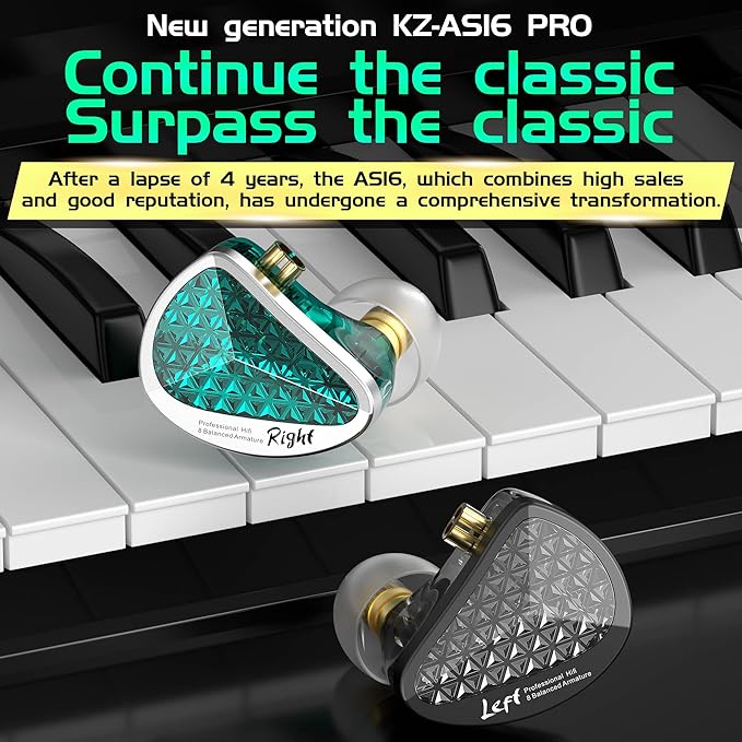 KZ AS16 PRO in Ear Monitor,8 BA Units on Each Side Wired Earphone with Detachable Cable HiFi IEM Earbuds,Stage Monitor Earphone HiFi Earbuds Headphone for Musician Audiophile(Black,Without Mic)