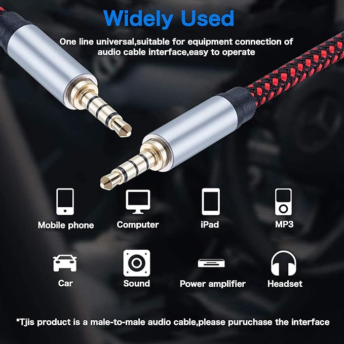 Male to Male Audio Cable 1Ft,90 Degree TRRS 3.5mm 4 Pole Nylon Braided Stereo Aux Cable/Auxiliary Cable/Aux Cord for Headphones, PS4,Phone, Tablets, Headset, PC, Laptop and More (1Ft)