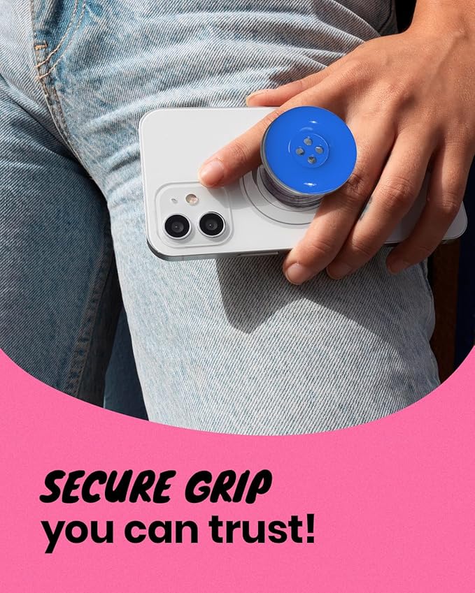 Solid Color Button Phone Grip – Minimalist Design, Durable and Lightweight, Grip and Stand for Smartphones (Blue, Magnetic Type)