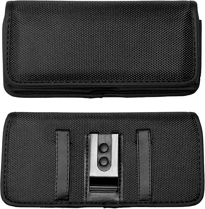 Nylon Cellphone Holster for iPhone 12/13/14/15 Pro Max/Plus, Samsung Galaxy A04S A13 A14 A15 S22 S23 S24 Plus- Horizontal Case Canvas Waist Carrying Pouch with Belt Clip/Loops, Black