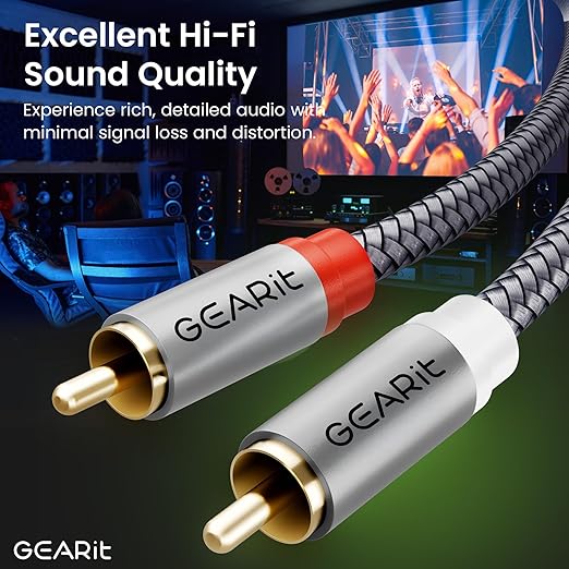 GEARit RCA Cable (10FT) 2RCA Male to 2RCA Male Stereo Audio Cables Shielded Braided RCA Stereo Cable for Home Theater, HDTV, Amplifiers, Hi-Fi Systems, Car Audio, Speakers, 10 Feet
