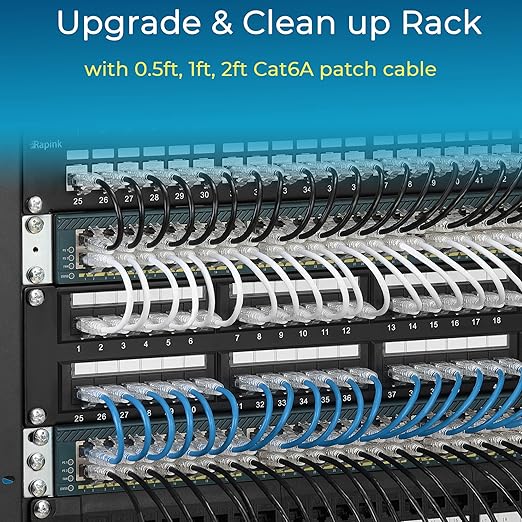 Rapink Patch Cables Cat6/ Cat6a 0.5ft (24 Pack) Slim, Cat6a Ethernet Patch Cable 10G Support, Snagless Cat 6 Patch Cable for Patch Panel to Switch, Flexiable Cat6 Ethernet Cable White