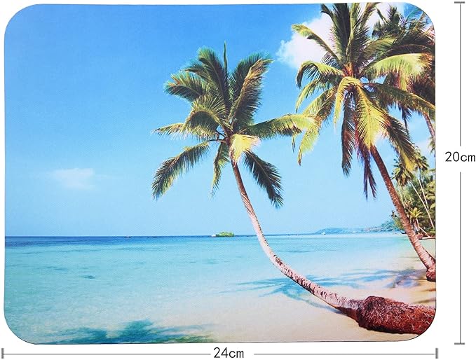 Mouse Pad, Gaming Mouse Pad, Non-Slip Rubber Base Mouse Mat with Designs for Laptop, Computer & Office, 9.5 x 7.9 x 0.12 inches (Coconut Trees on The Beach)