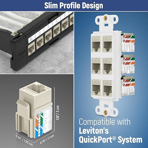 Everest 90° Angled RJ45 Cat6A Keystone Jacks 10-Pack in Ivory - Slim Profile Female RJ45 Connectors - Cat 6A Keystone Jack - Compatible with 90° Angled Speed Termination Tool - easyJACK (B094WB91H3)