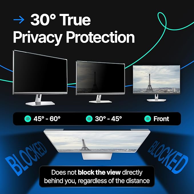 Universal Acrylic 26, 27 Inch Computer Privacy Screen Filter for Widescreen Computer Monitors - 24.1" x 15.1" (612 x 384 mm) - Monitor Frame Hanging Type