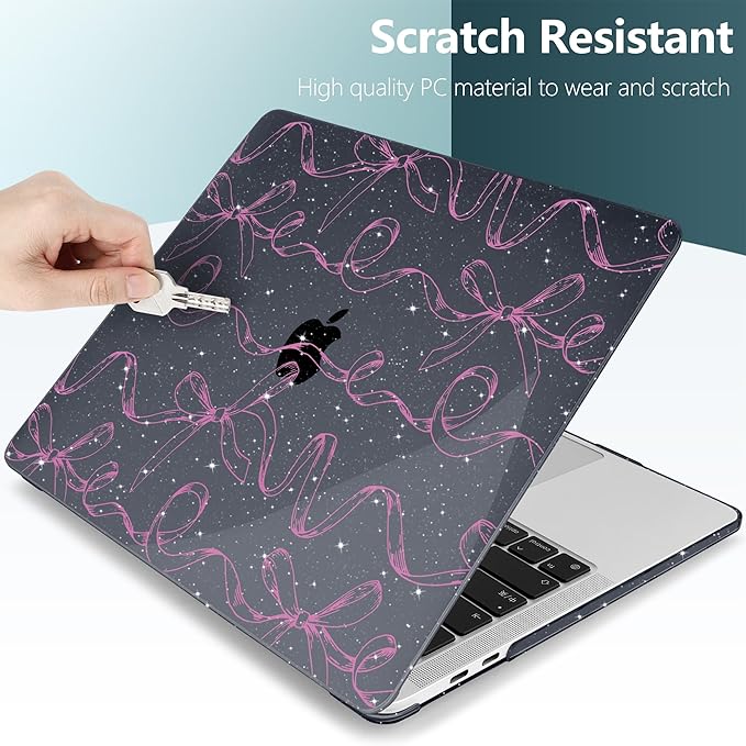 TWOLSKOO Compatible with MacBook Pro 13 inch Case 2023-2016 A2338 M2/M1 A2251 A2289 A2159 A1989 A1706, Plastic Hard Shell Cover & Keyboard Skin & Screen Protector, Sparkly Bows