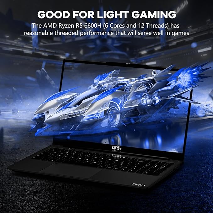 NIMO 15.6" IPS FHD-Gaming-Laptop, AMD Ryzen 5 6600H 6 Cores 64GB DDR5 RAM 1TB SSD (Beat i7-1165G7, Up to 4.5GHz) Radeon 660M GPU-Computer with Backlit Keyboard 100W Type-C Fingerprint Win 11