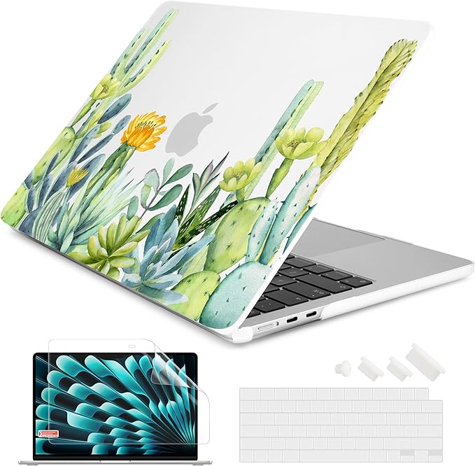 Batianda Premium Case for New MacBook Air 15 inch 2025 M4 2024 2023 with M3 M2 Chip Model A3241/A3114/A2941, Designed Protective Plastic Hardshell & Keyboard Cover & Screen Protector, Cactus