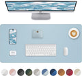 Leather Desk Pad Protector,Desk Mat,Large Mouse Pad, Non-Slip Desk Pad, Waterproof PU Leather Desk Blotter Mat, Desk Cover for Office and Home (Light Blue, 36" x 17")