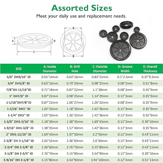 Rubber Grommets for Wiring, 1-9/16 Inch Drill Hole, 1-3/8 Inch ID, Firewall Grommets Automotive Cable Cords Hoses Protection, Double-Sided Rubber Plugs for Round Holes, 6 Pcs, 35x40 mm
