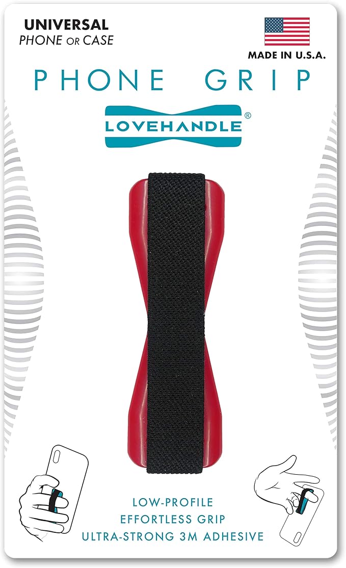 Universal Grip for Most Smartphones, Mini Tablets and Cases, Black Elastic Strap with Red Base, LH-01Red