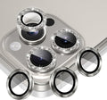 AGVEE 3+3 6 Pack for iPhone 16 Pro 6.3" / 16 Pro Max 6.9" Camera Lens Cover Protector, Bling Glitter & CD-Textured Metal Ring 9H Tempered HD Glass Camera Cover Protector Film, Glitter-Natural