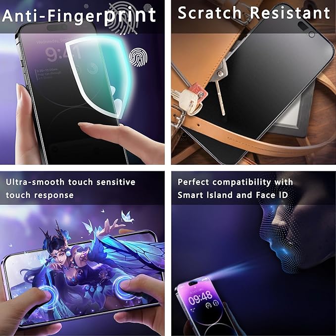 2 Pack Matte Privacy Screen Protector for iPhone 15 Pro Max 6.7-Inch Auto Dust Removal, No Bubbles,Anti-Spy Tempered Glass Film, Easy Installation