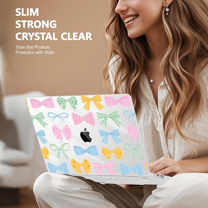 Case for MacBook Pro 13 inch with/Without Touch Bar (2016-2022, M2 A2338 M1 A2289 A2251 A2159 A1989 A1706 A1708), Hard Shell + Keyboard Cover + Dust Plug, Colorful Bow