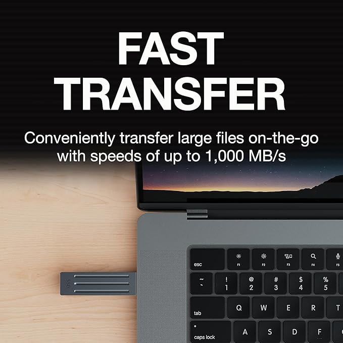 Seagate Ultra Compact 2TB, Portable SSD, 1000MB/s, USB-C, USB 3.2 Gen2, IP54 Water Dust and 3m Drop Resistant, Windows/Mac/iPhone/iPad/Android Phone/Tablet/PS4/PS5/Xbox Compatibility (STMX2000400)