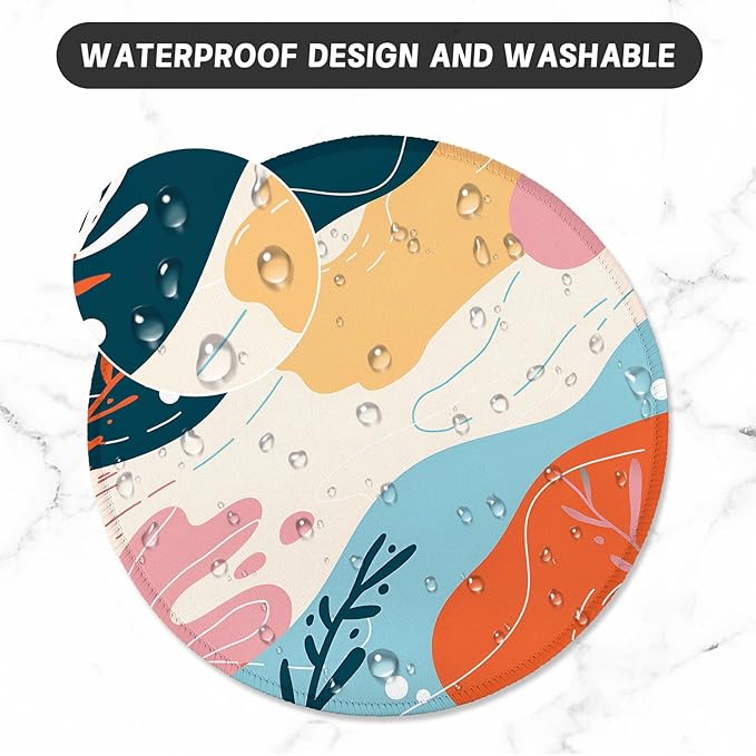 ITNRSIIET Round Mouse Pad with Stitched Edge Premium-Textured Waterproof Non-Slip Rubber Base Desktop Protection Mat Diameter 8.7 inches, Art Style Pattern