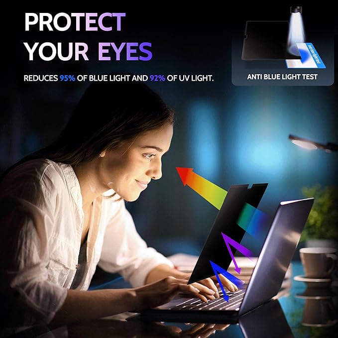 Privacy Screen for MacBook Air 13.6/13 Inch (2022-2025, M2, M3, M4) - A2681, A3113, A3240 MagicSuction™ Removable Anti Spy Black Protector, Glare Blue Light Filter for Mac Laptop Computer