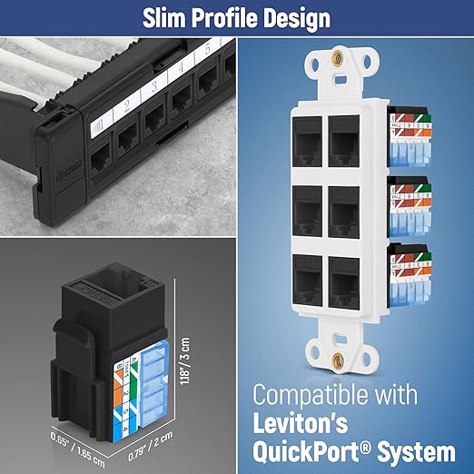 Everest 90° Angled RJ45 Cat5e Keystone Jacks 20-Pack in Black - Slim Profile Female RJ45 Connectors - Cat 5e Keystone Jack - Compatible with 90° Angled Speed Termination Tool - easyJACK (B094WB91H3)