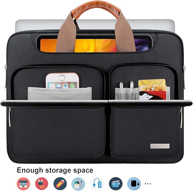 Lacdo 360° Protective Laptop Shoulder Bag, 14 Inch Laptop Sleeve Case for HP Lenovo Dell ASUS Acer Chromebook 14, HP Stream, Dell Inspiron, Lenovo IdeaPad, Acer Spin, ASUS ZenBook Computer Bag, Black